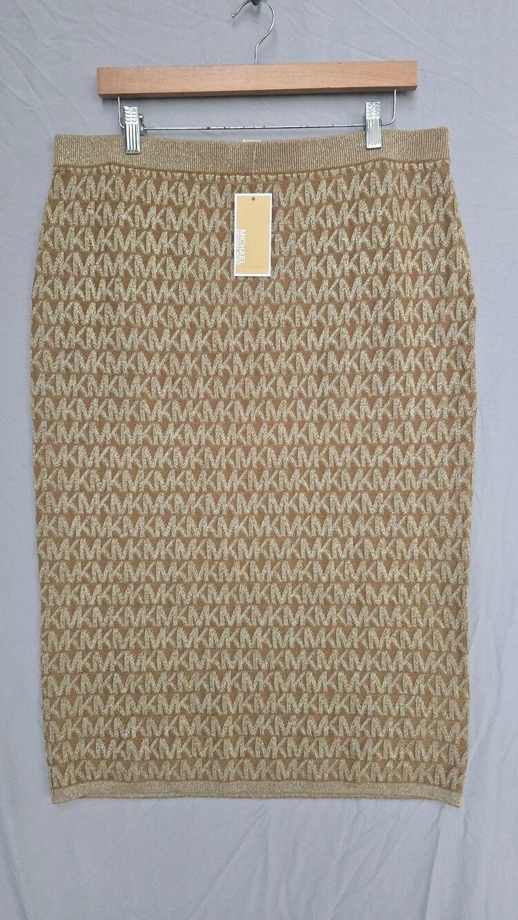 MICHAEL Michael Kors Skirt Womens XL Beige MK Logo Knit Pencil Knee Length